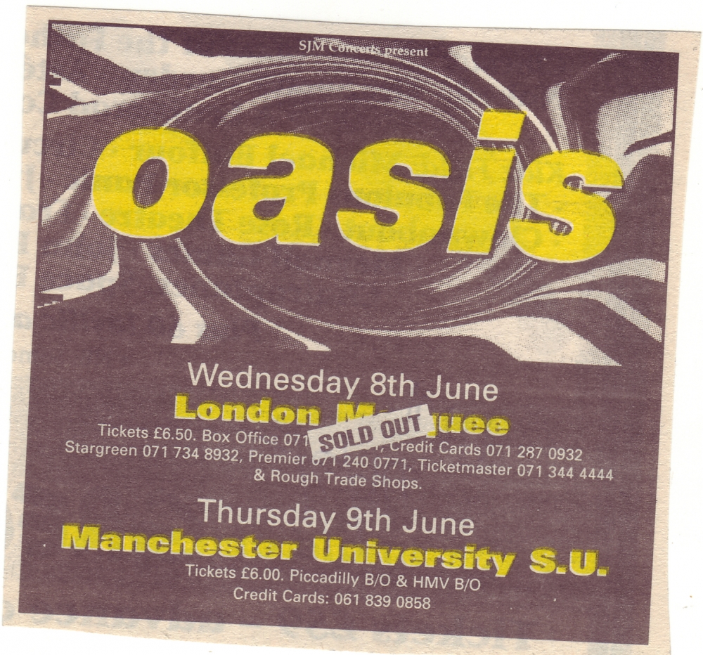 Oasis, Advert - Manchester University (see Academies), 1994 ...